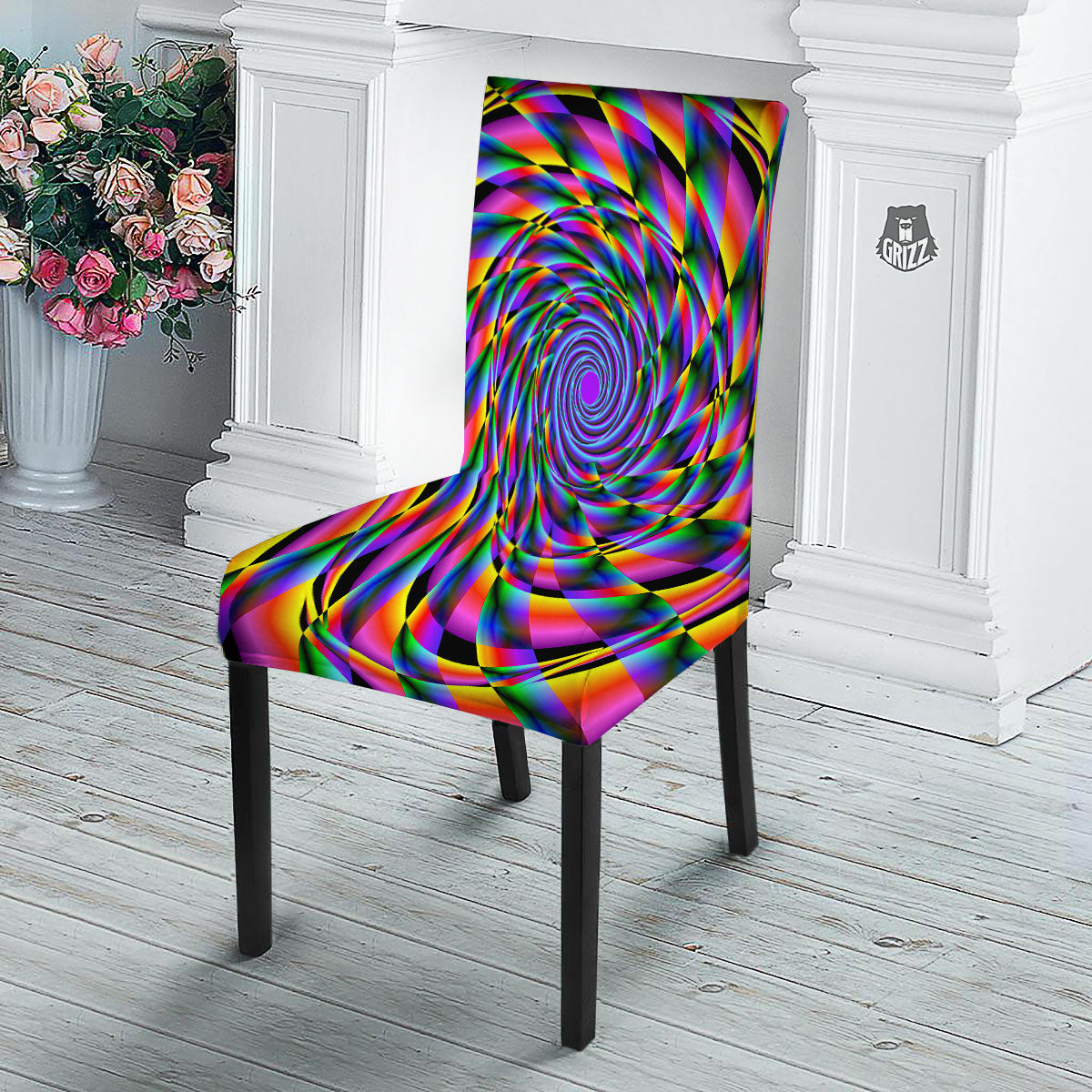 Motion Psychedelic Illusory Print Dining Chair Slipcover-grizzshop