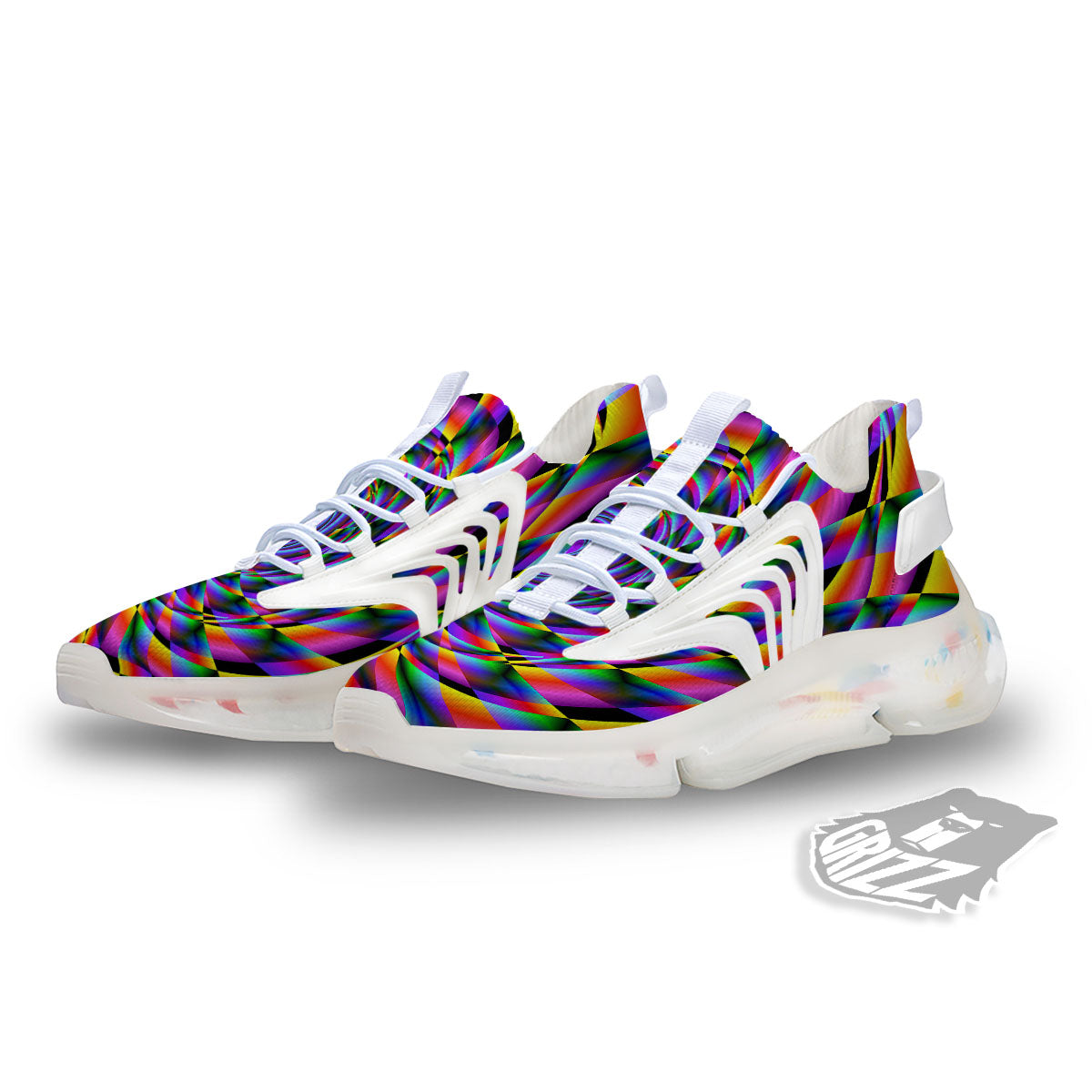 Motion Psychedelic Illusory Print White Gym Shoes-grizzshop