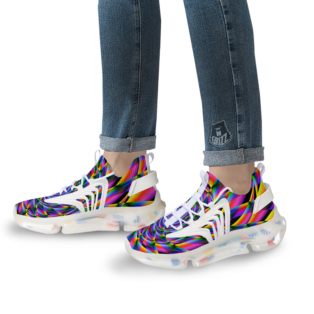 Motion Psychedelic Illusory Print White Gym Shoes-grizzshop