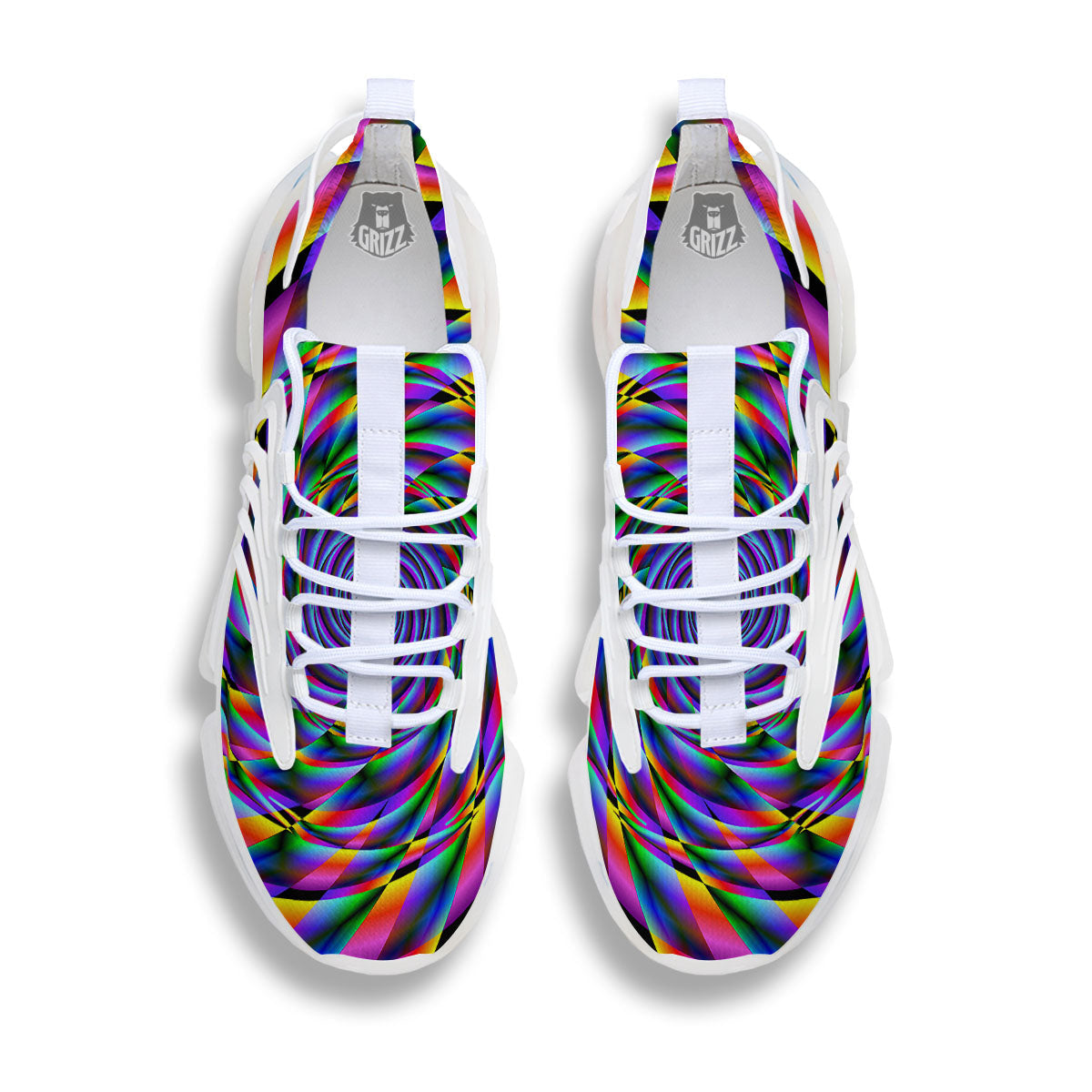 Motion Psychedelic Illusory Print White Gym Shoes-grizzshop