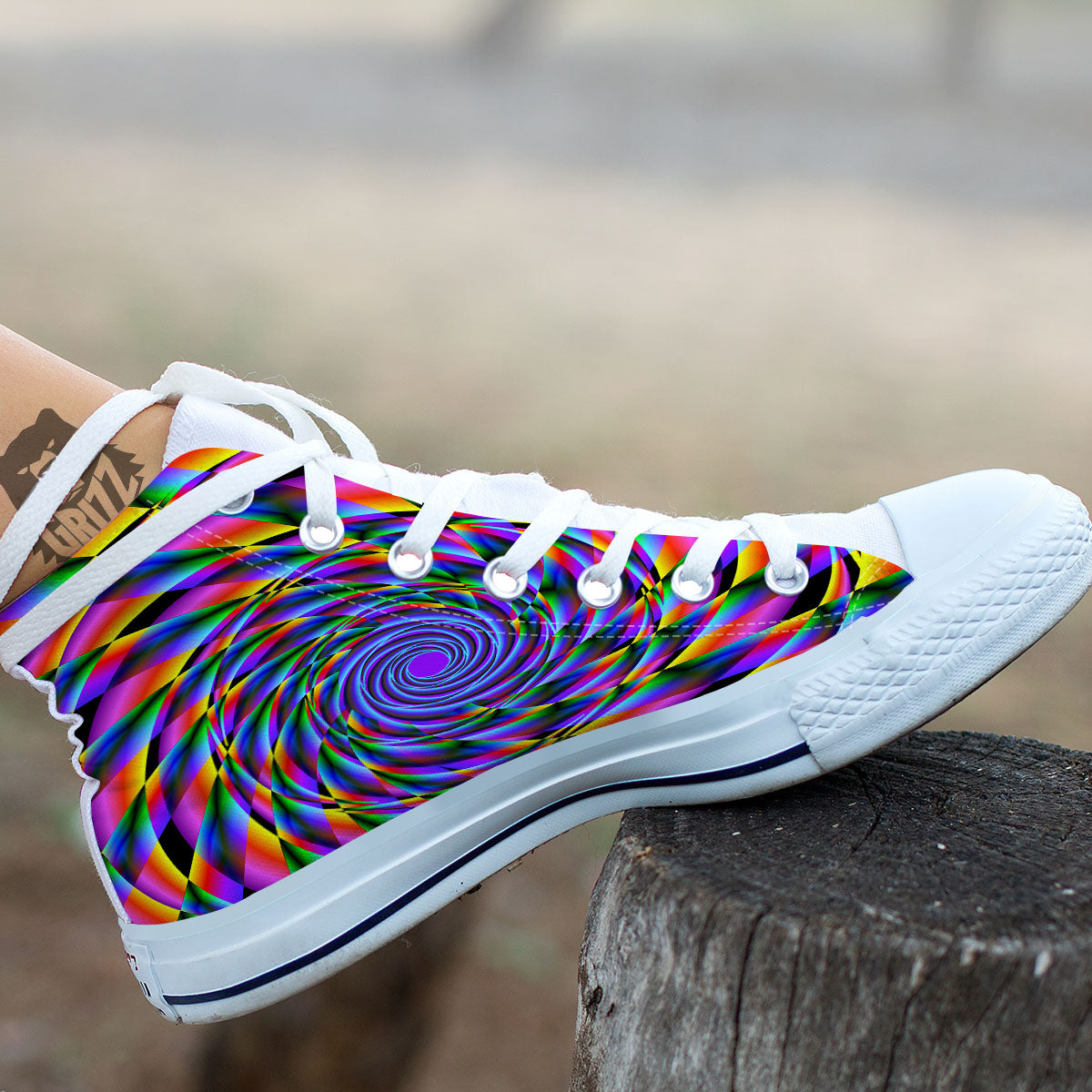 Motion Psychedelic Illusory Print White High Top Shoes-grizzshop