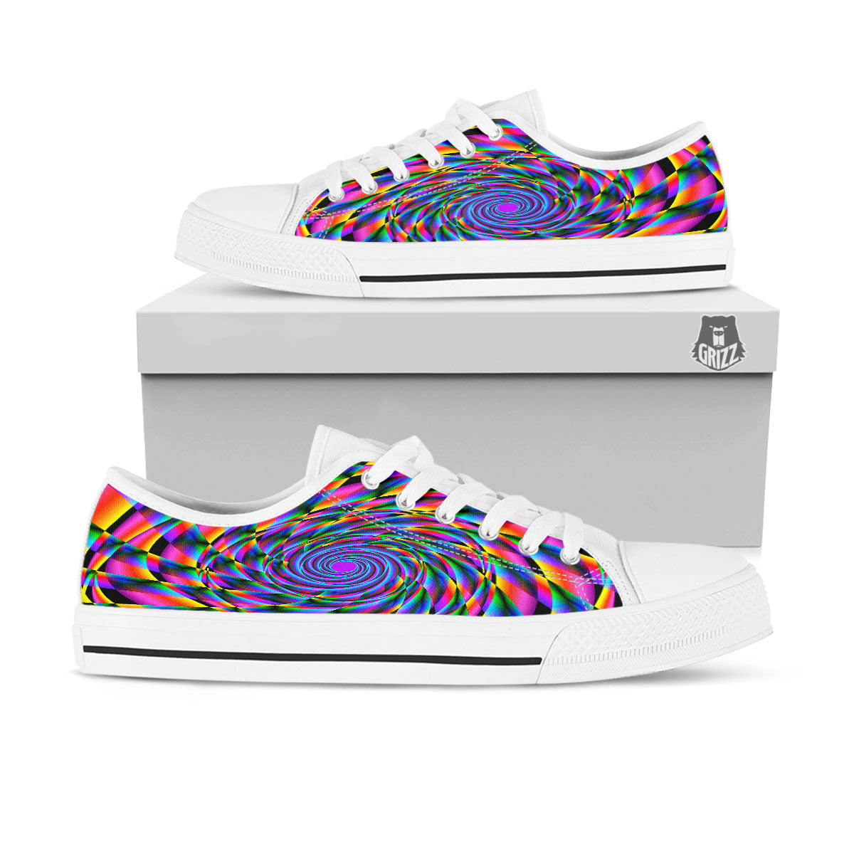 Motion Psychedelic Illusory Print White Low Top Shoes-grizzshop