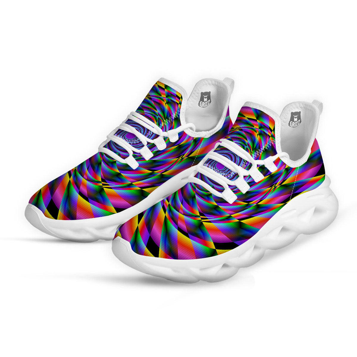Motion Psychedelic Illusory Print White Running Shoes-grizzshop