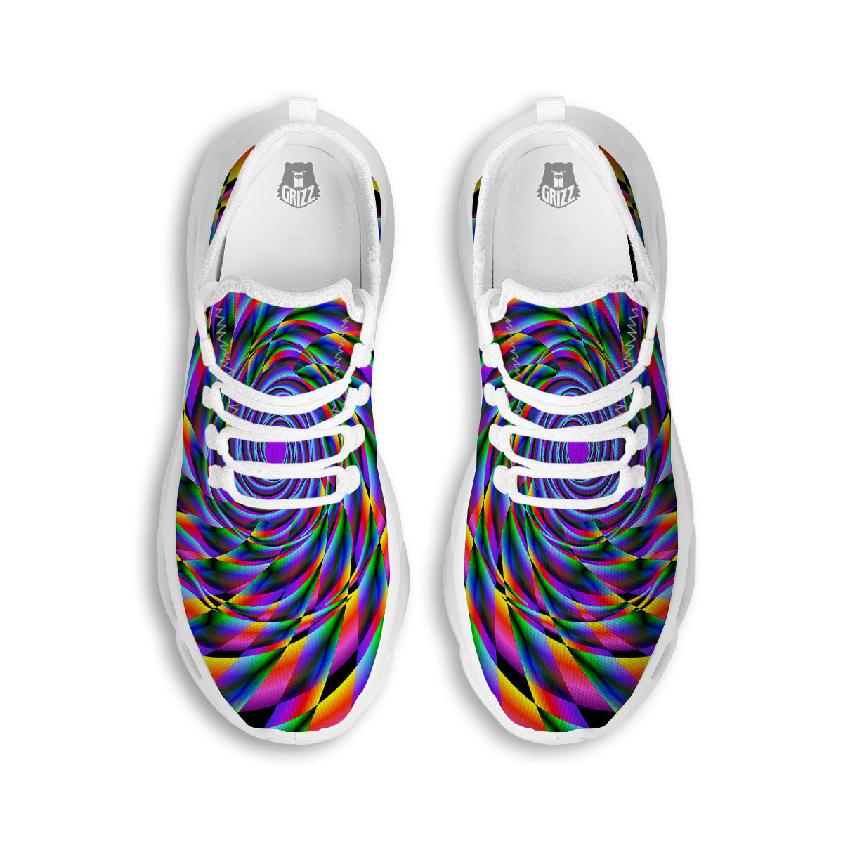 Motion Psychedelic Illusory Print White Running Shoes-grizzshop