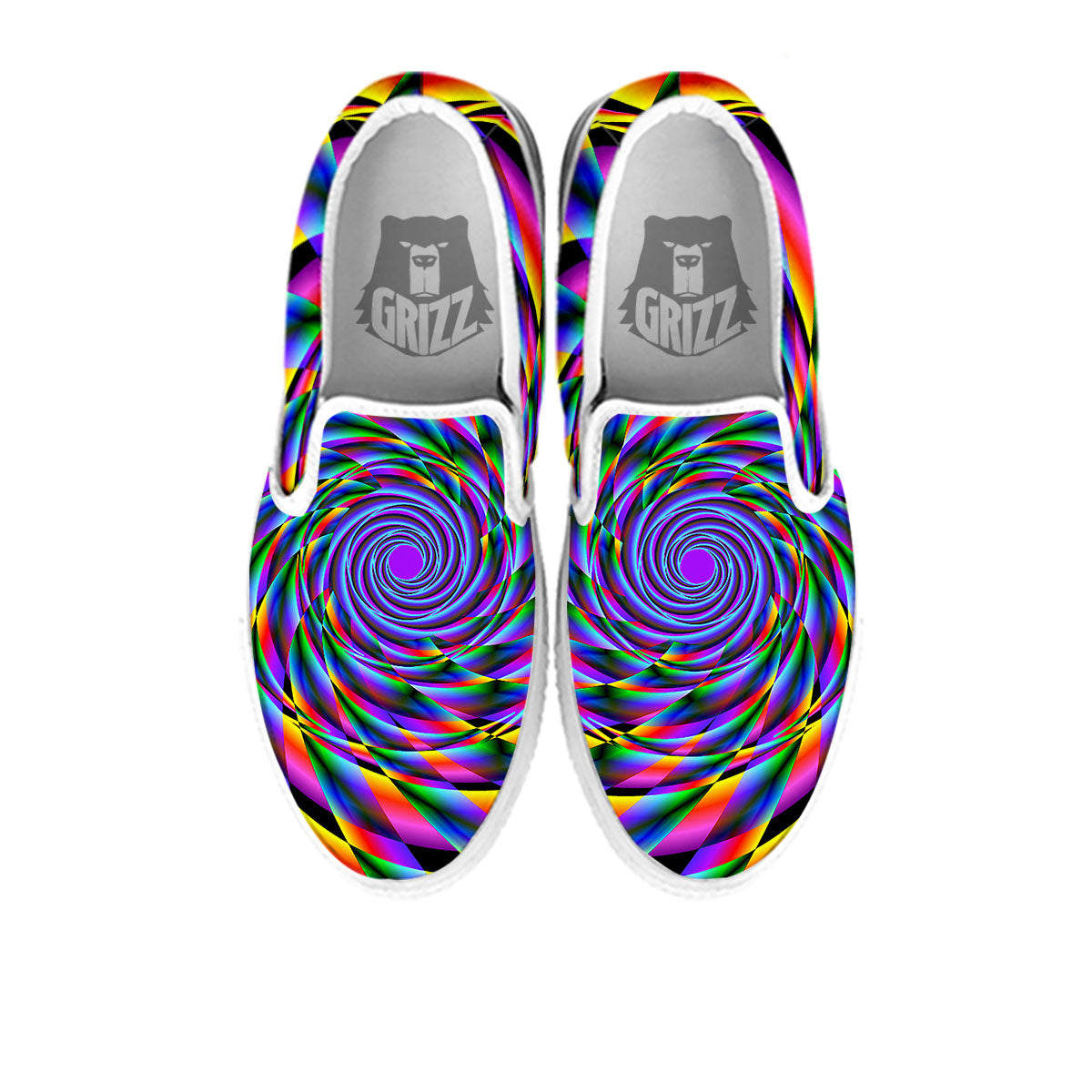 Motion Psychedelic Illusory Print White Slip On Shoes-grizzshop