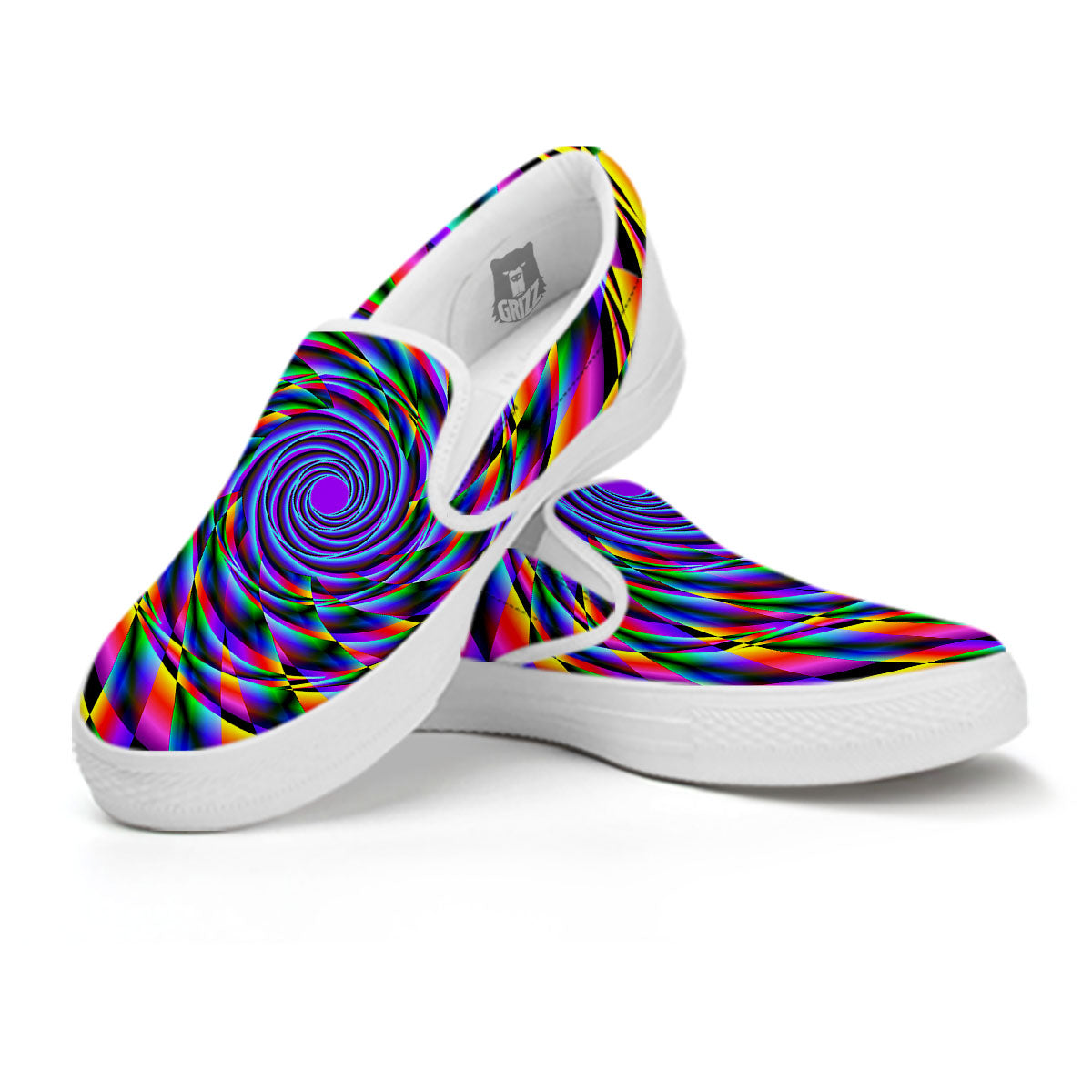Motion Psychedelic Illusory Print White Slip On Shoes-grizzshop