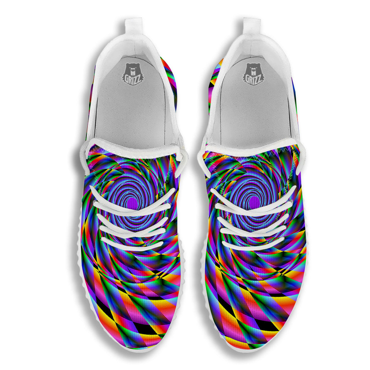 Motion Psychedelic Illusory Print White Walking Shoes-grizzshop
