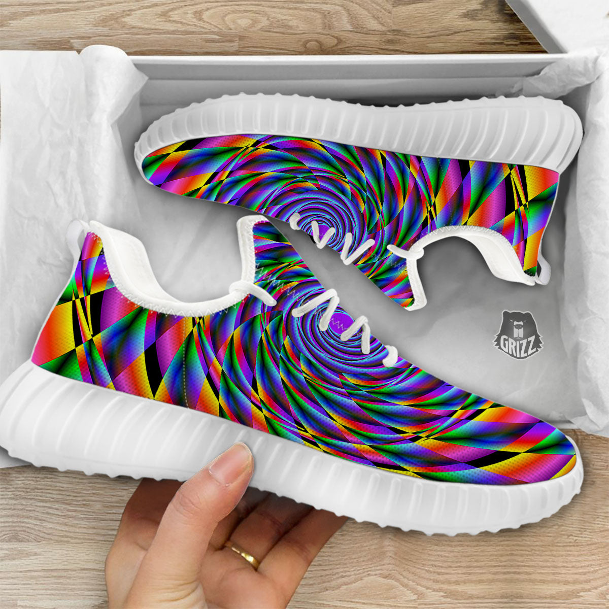 Motion Psychedelic Illusory Print White Walking Shoes-grizzshop