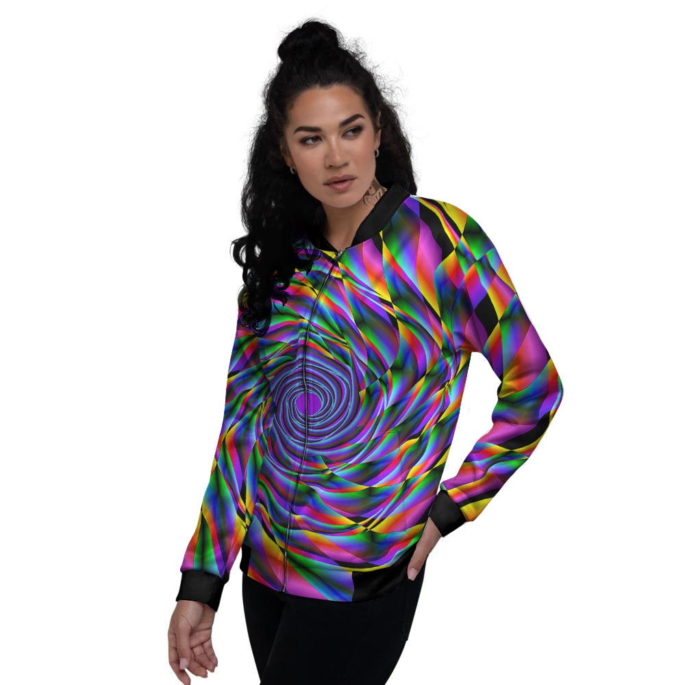 Motion Psychedelic Illusory Print Women's Bomber Jacket-grizzshop