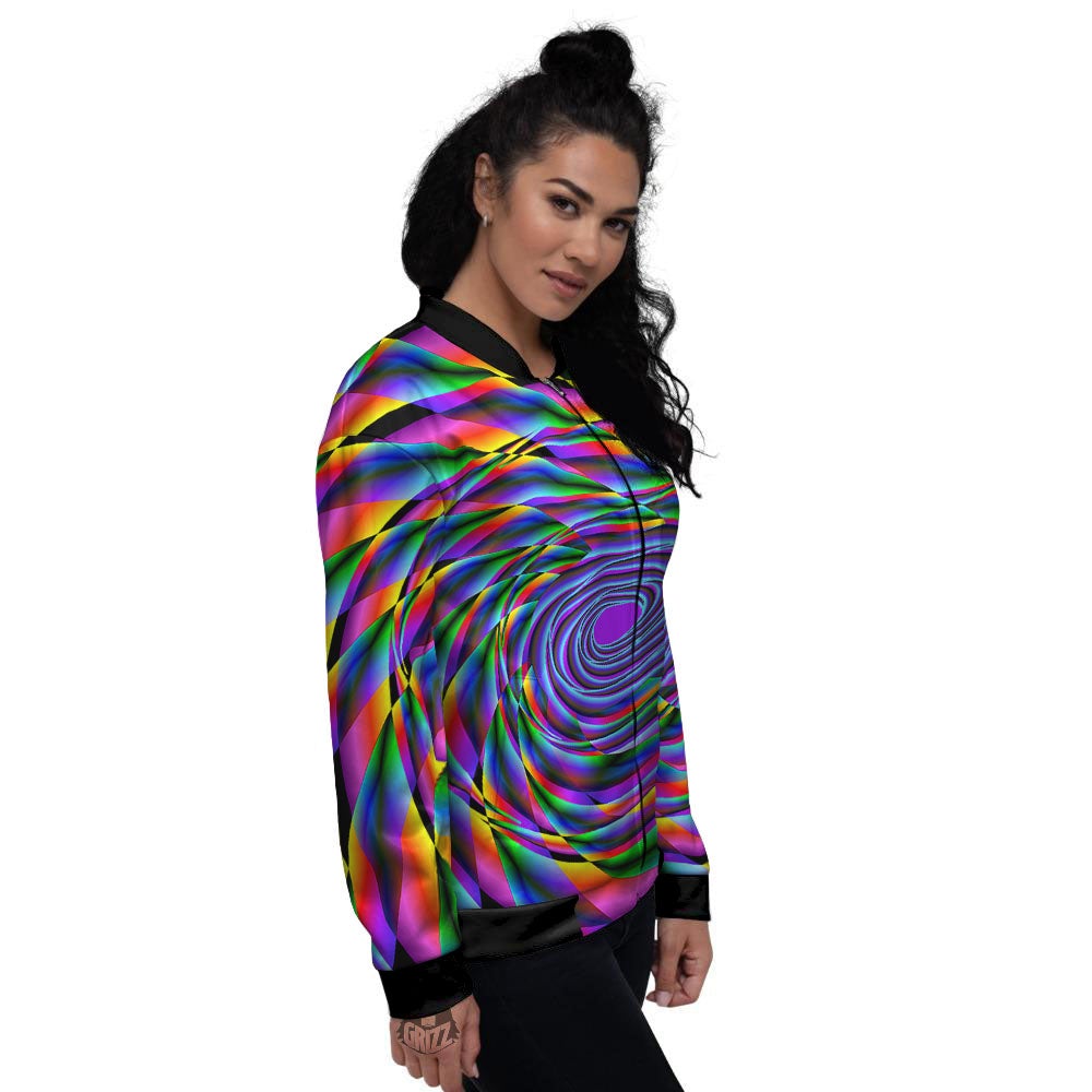 Motion Psychedelic Illusory Print Women's Bomber Jacket-grizzshop