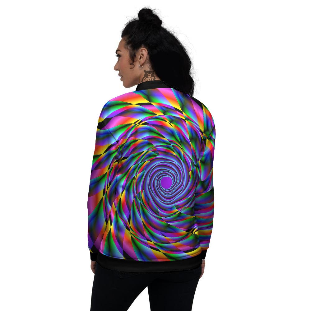 Motion Psychedelic Illusory Print Women's Bomber Jacket-grizzshop