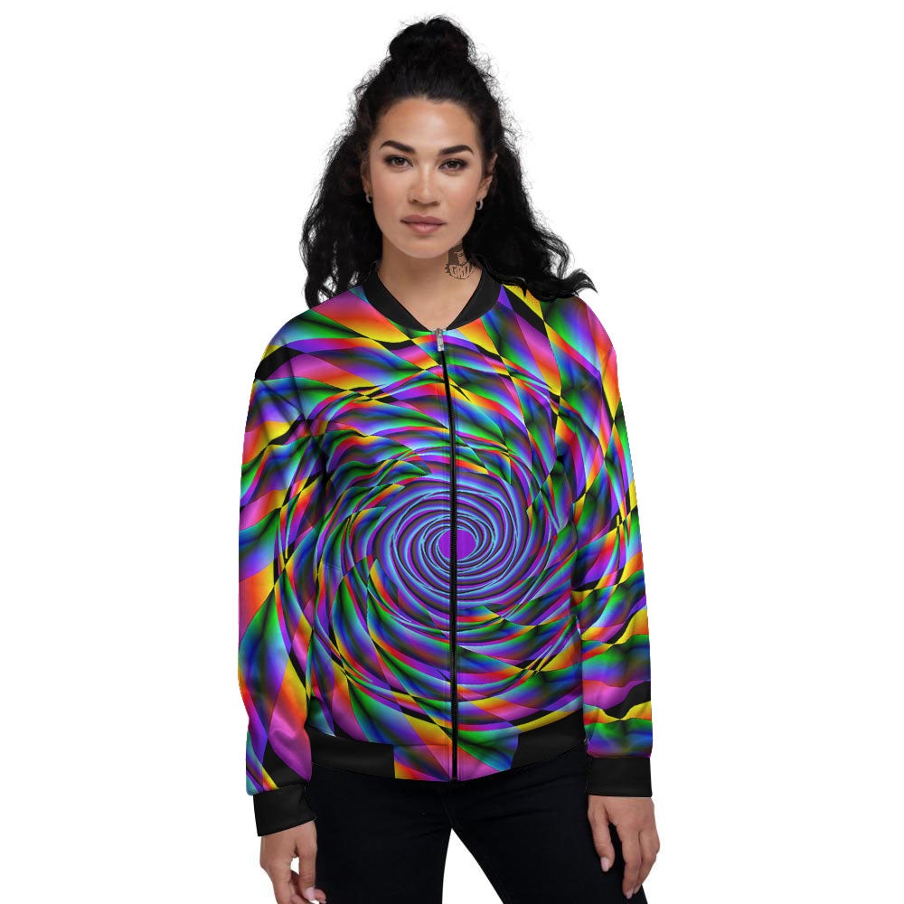 Motion Psychedelic Illusory Print Women's Bomber Jacket-grizzshop