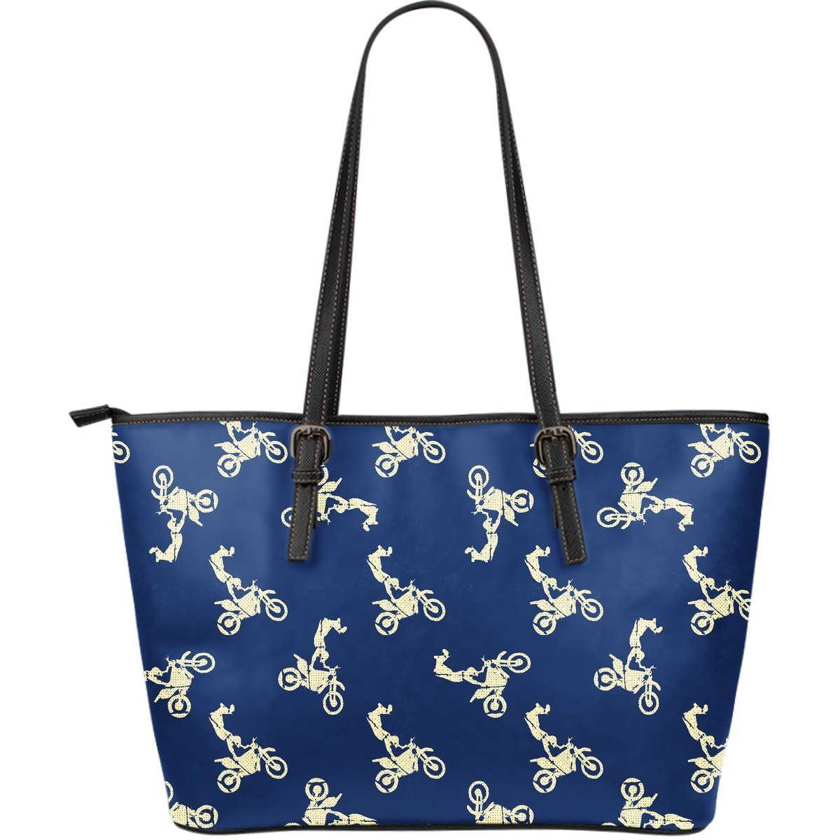 Motocross Pattern Print Leather Tote Bag-grizzshop