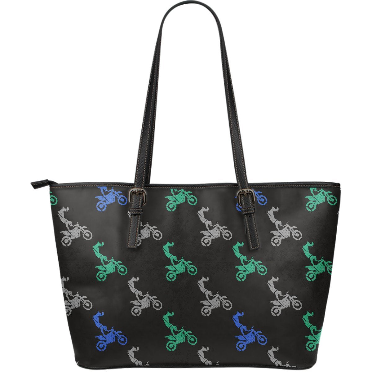 Motocross Print Pattern Leather Tote Bag-grizzshop