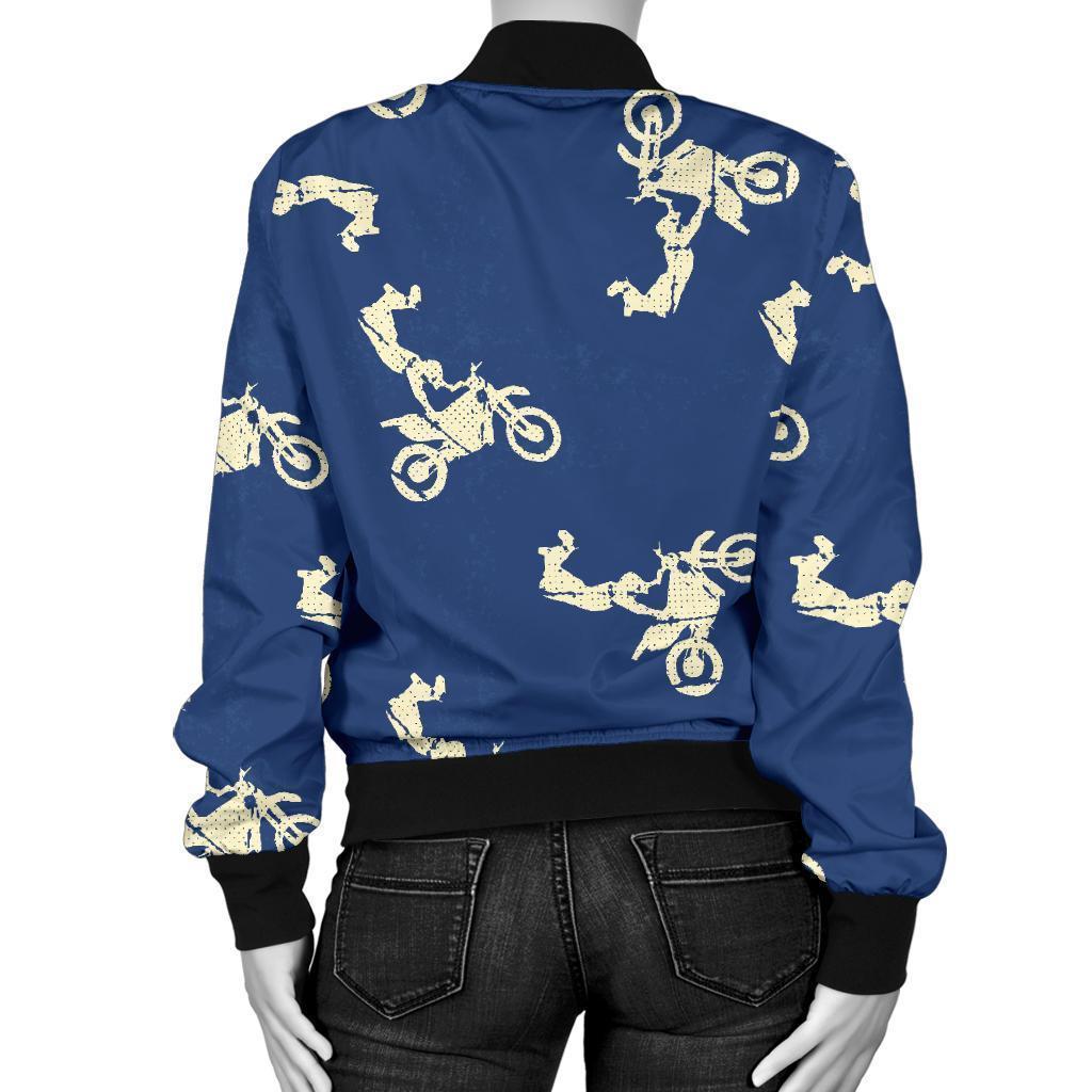 Motocross Pattern Print Women Casual Bomber Jacket-grizzshop