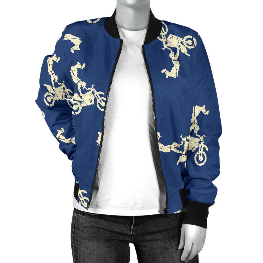 Motocross Pattern Print Women Casual Bomber Jacket-grizzshop