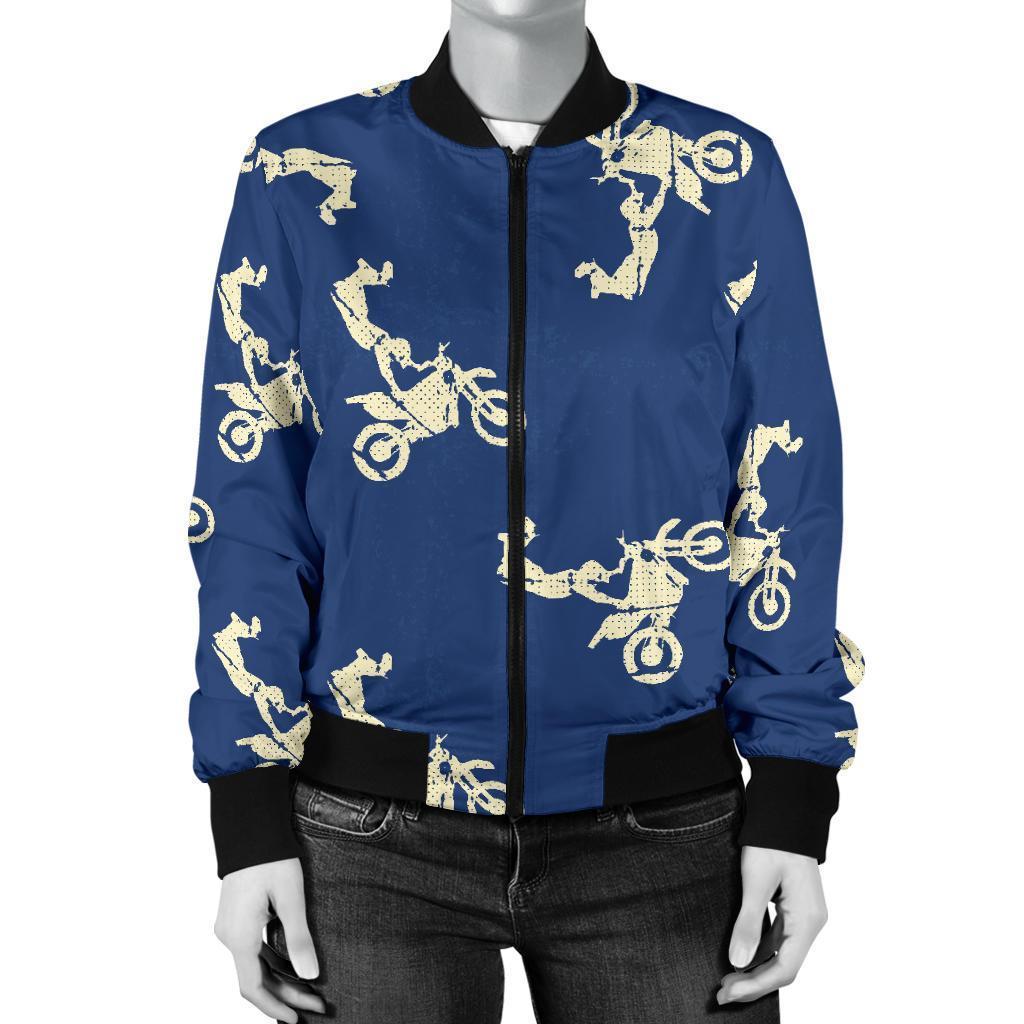 Motocross Pattern Print Women Casual Bomber Jacket-grizzshop