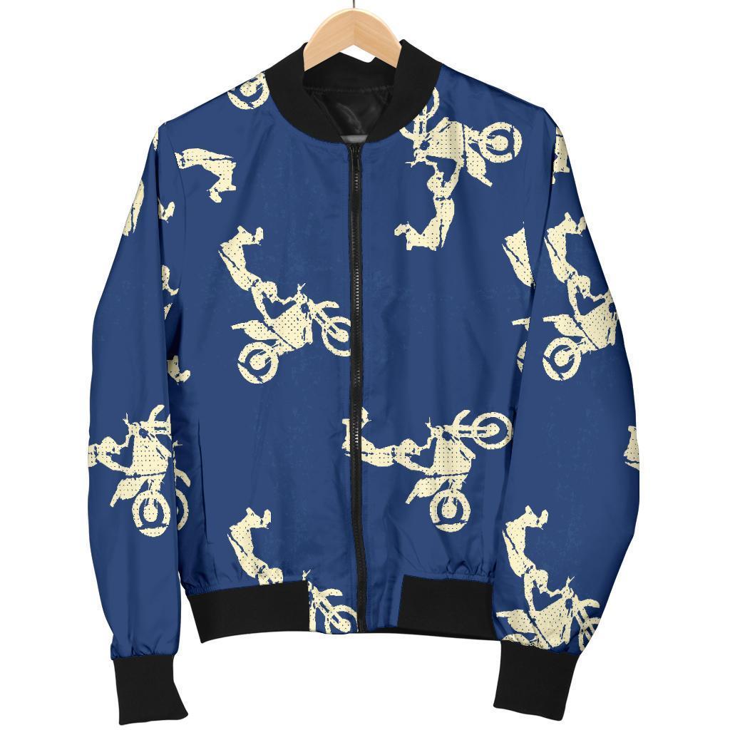 Motocross Pattern Print Women Casual Bomber Jacket-grizzshop
