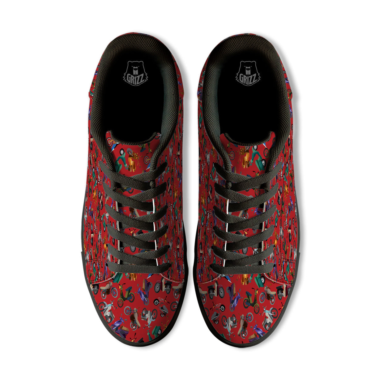 Motorcycle And Red Print Pattern Black Low Top Sneakers-grizzshop