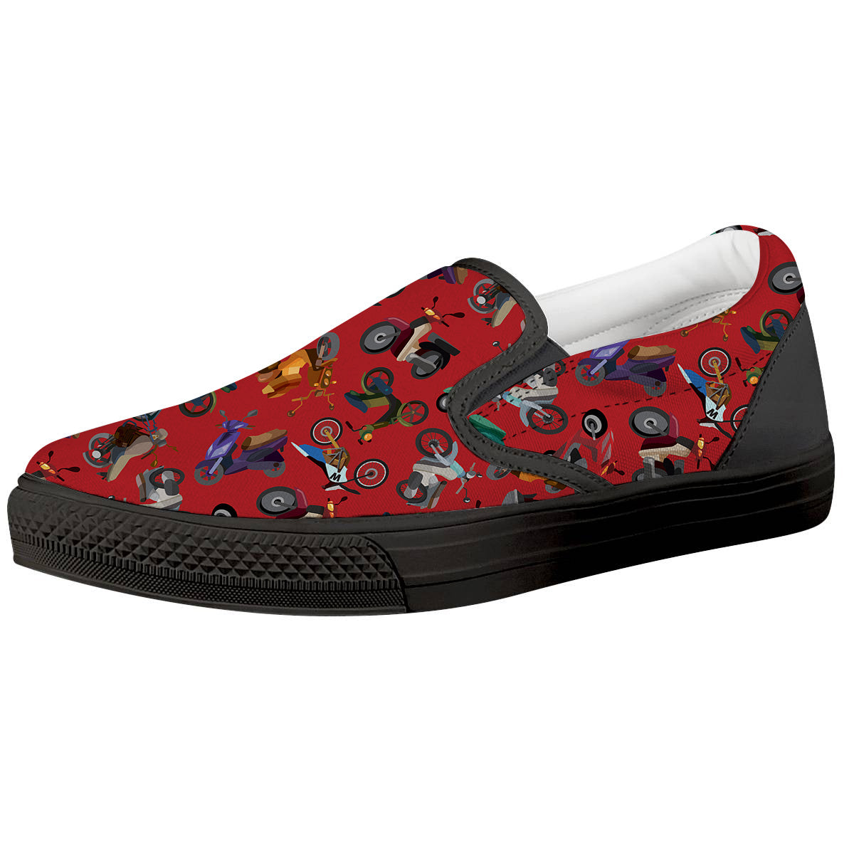 Motorcycle And Red Print Pattern Black Slip On Shoes-grizzshop