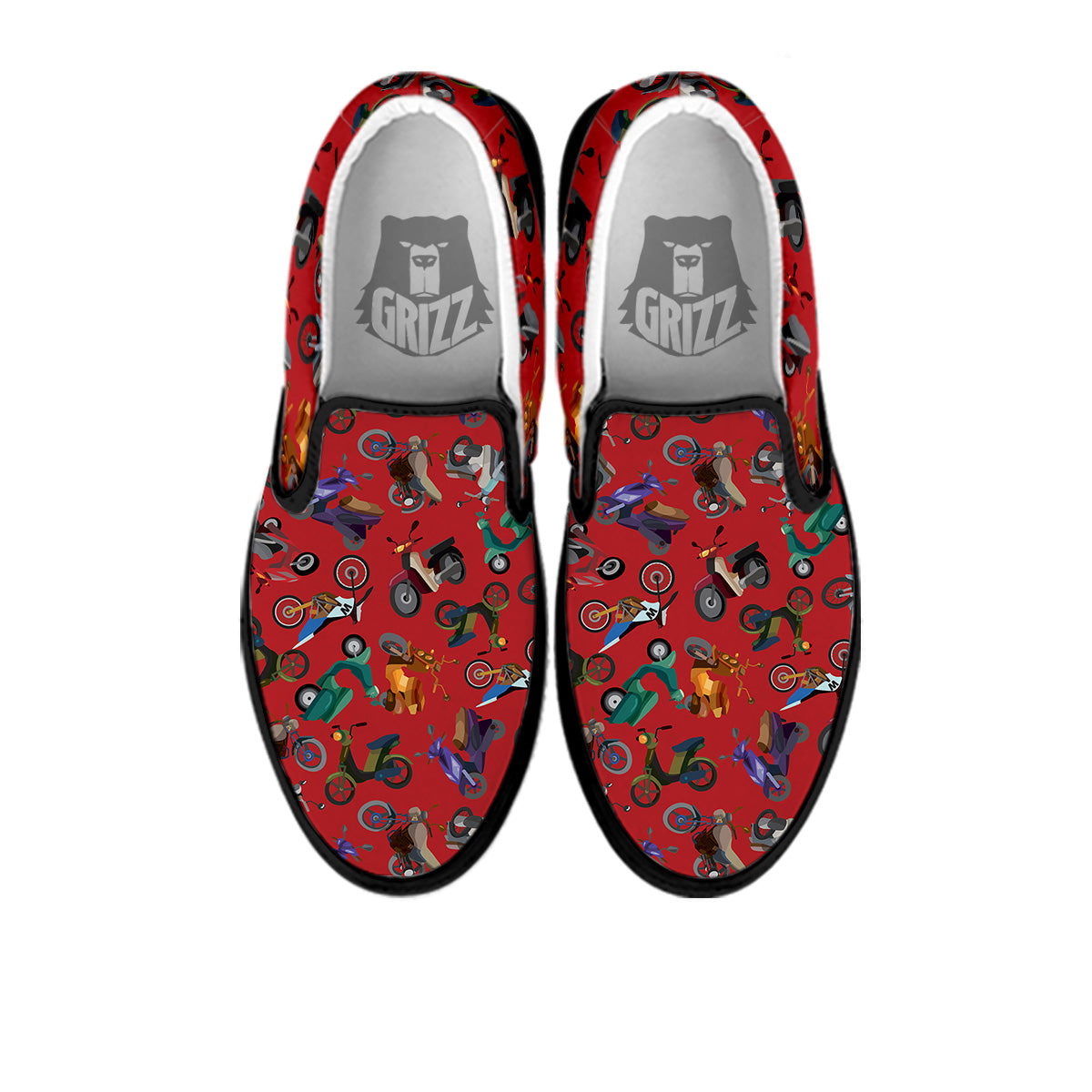 Motorcycle And Red Print Pattern Black Slip On Shoes-grizzshop