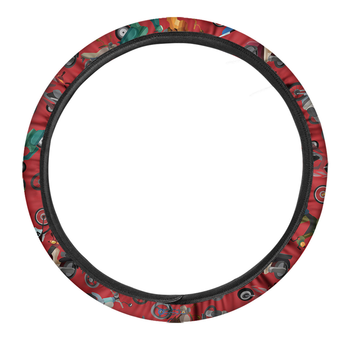 Motorcycle And Red Print Pattern Car Steering Wheel Cover-grizzshop