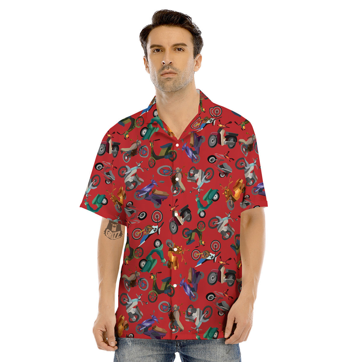 Motorcycle And Red Print Pattern Men's Hawaiian Shirt-grizzshop