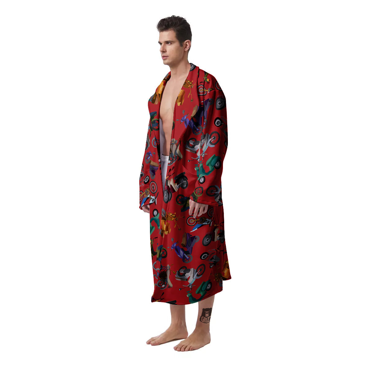 Motorcycle And Red Print Pattern Men's Robe-grizzshop