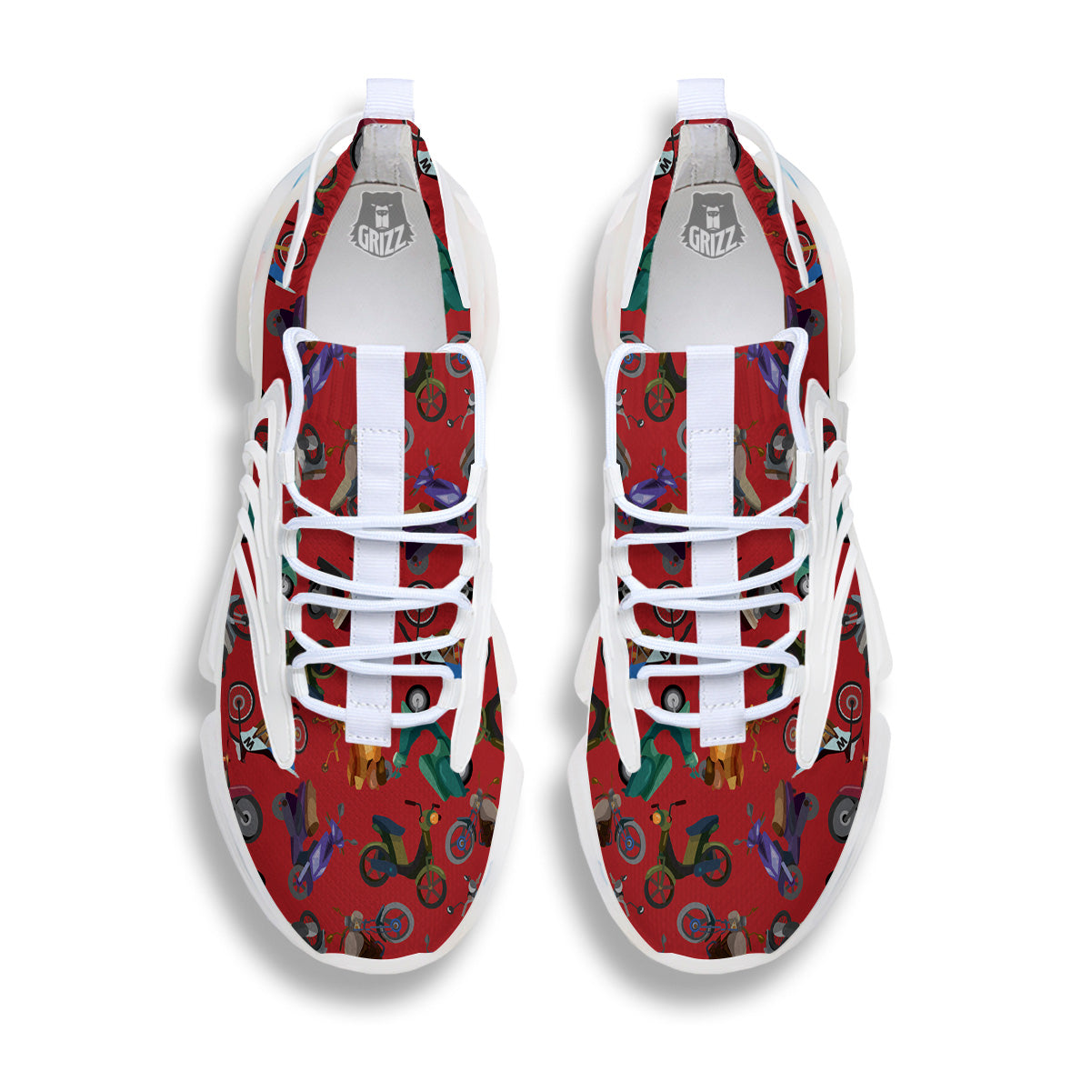 Motorcycle And Red Print Pattern White Gym Shoes-grizzshop