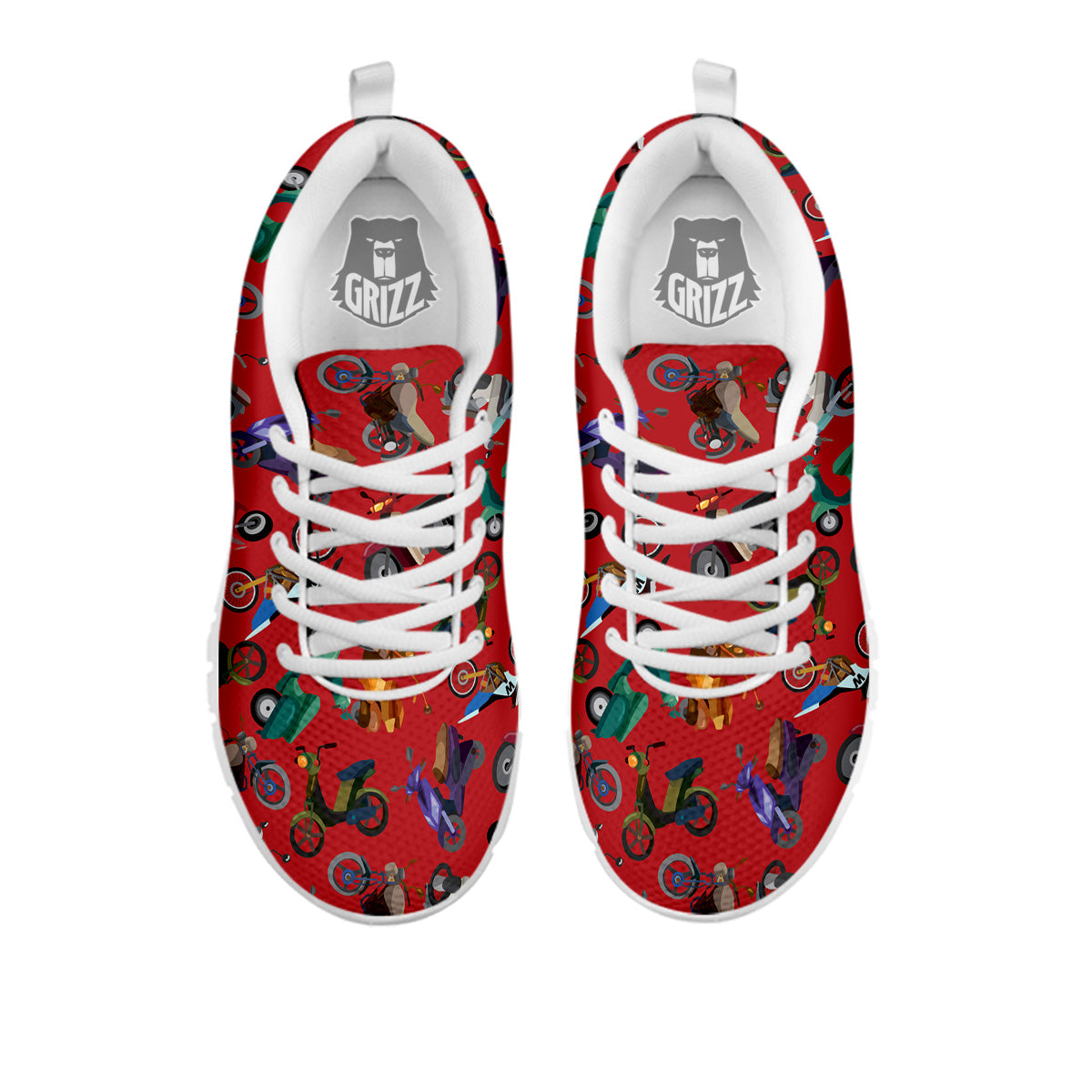 Motorcycle And Red Print Pattern White Sneaker-grizzshop
