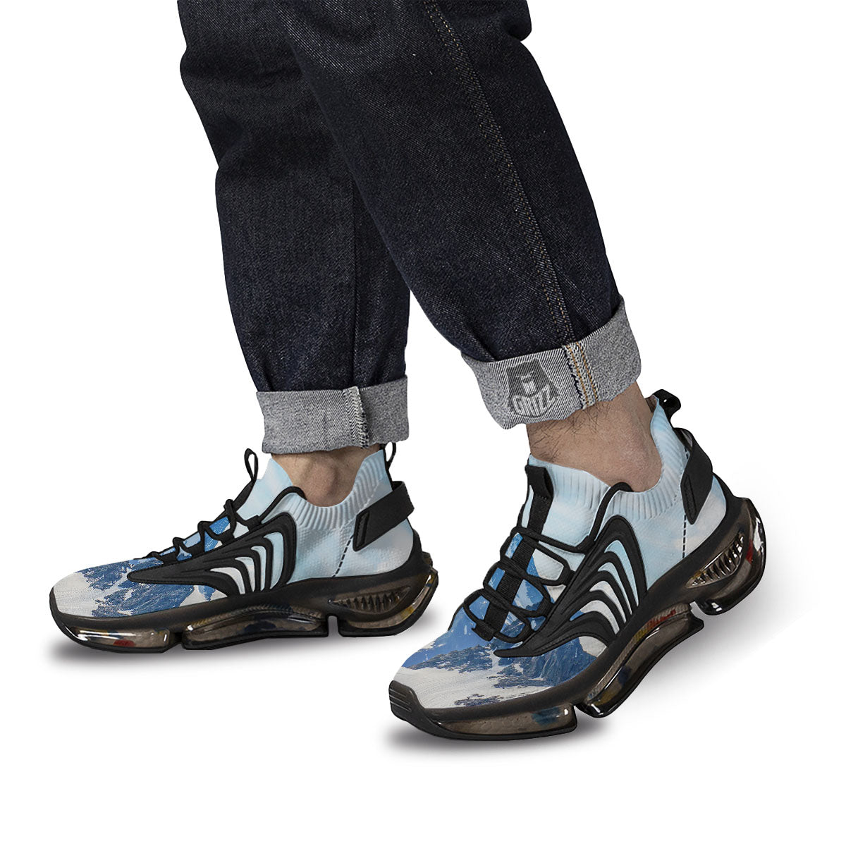 Mountain Alps Print Black Gym Shoes-grizzshop