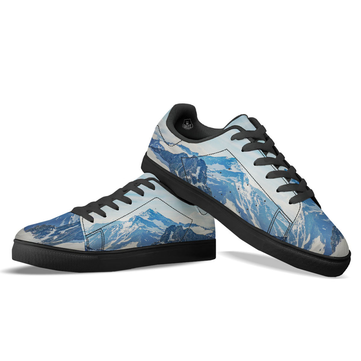 Mountain Alps Print Black Low Top Sneakers-grizzshop