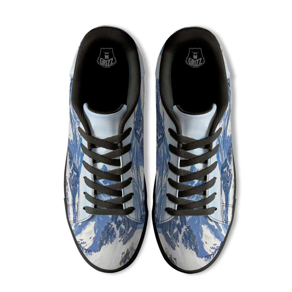 Mountain Alps Print Black Low Top Sneakers-grizzshop