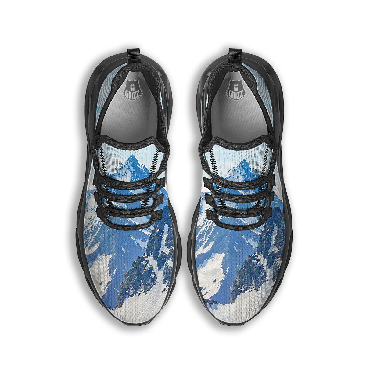 Mountain Alps Print Black Running Shoes-grizzshop