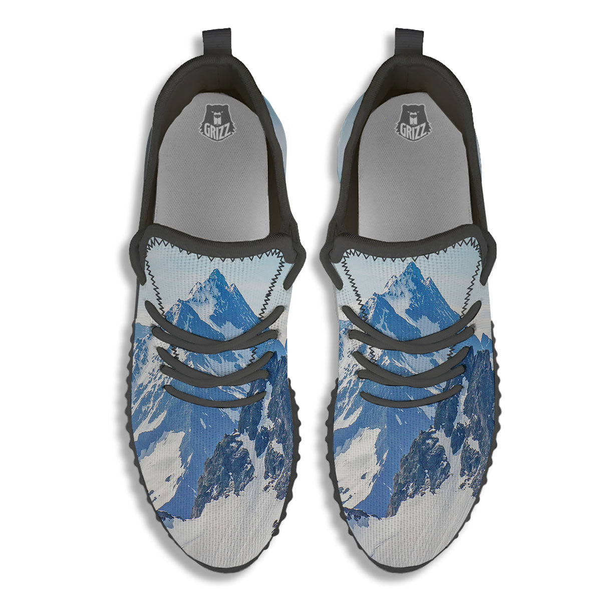 Mountain Alps Print Black Walking Shoes-grizzshop