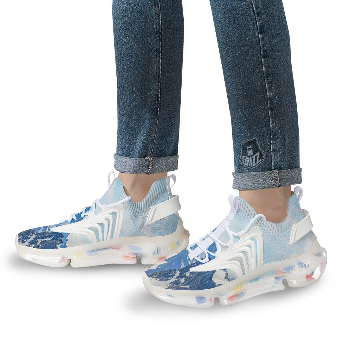 Mountain Alps Print White Gym Shoes-grizzshop