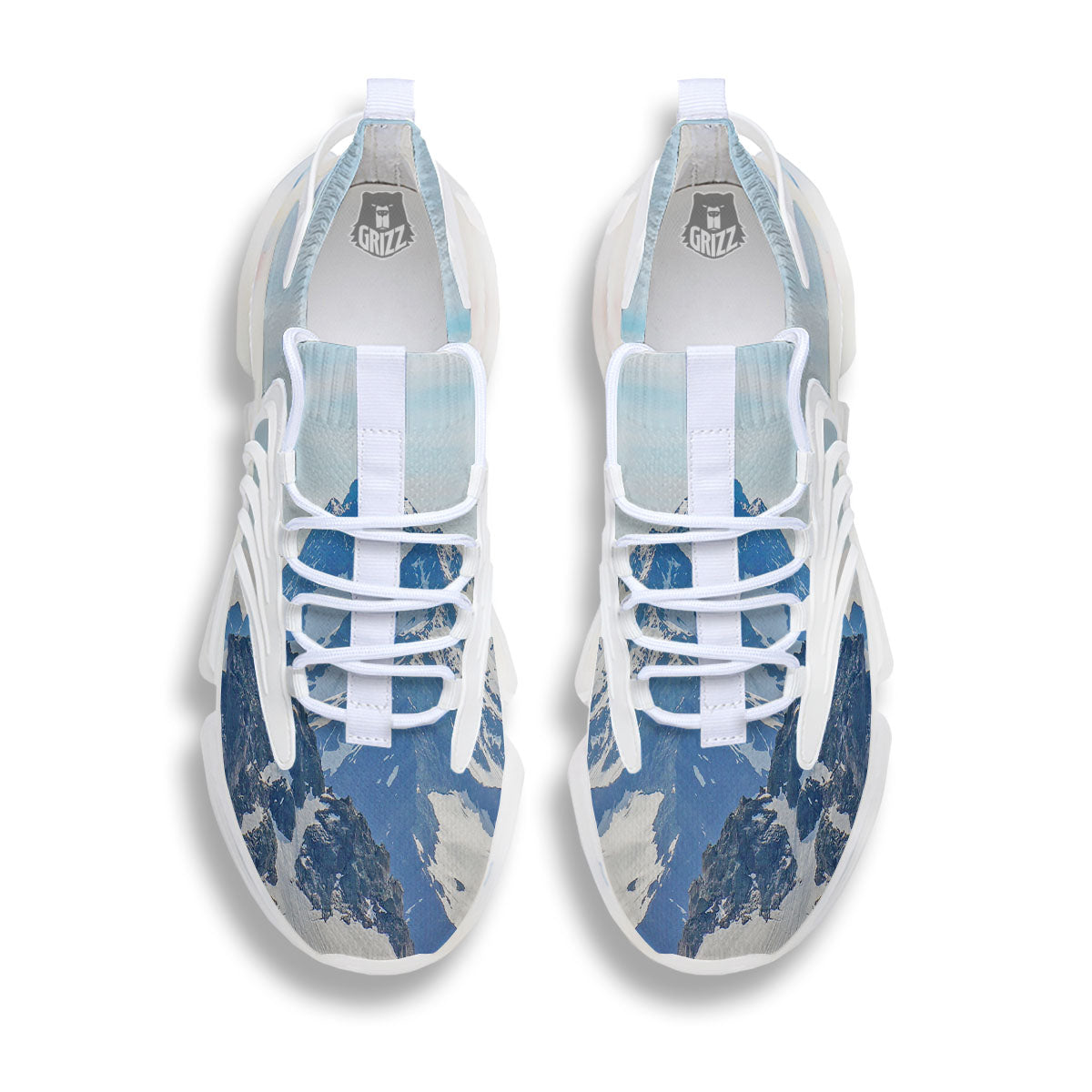 Mountain Alps Print White Gym Shoes-grizzshop