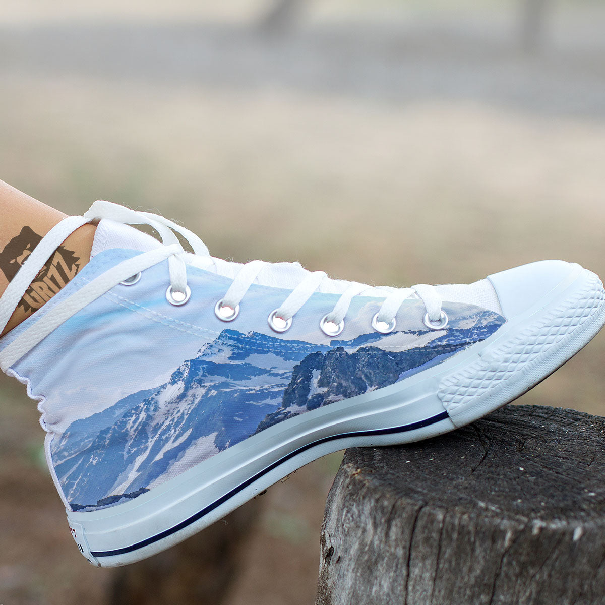 Mountain Alps Print White High Top Shoes-grizzshop