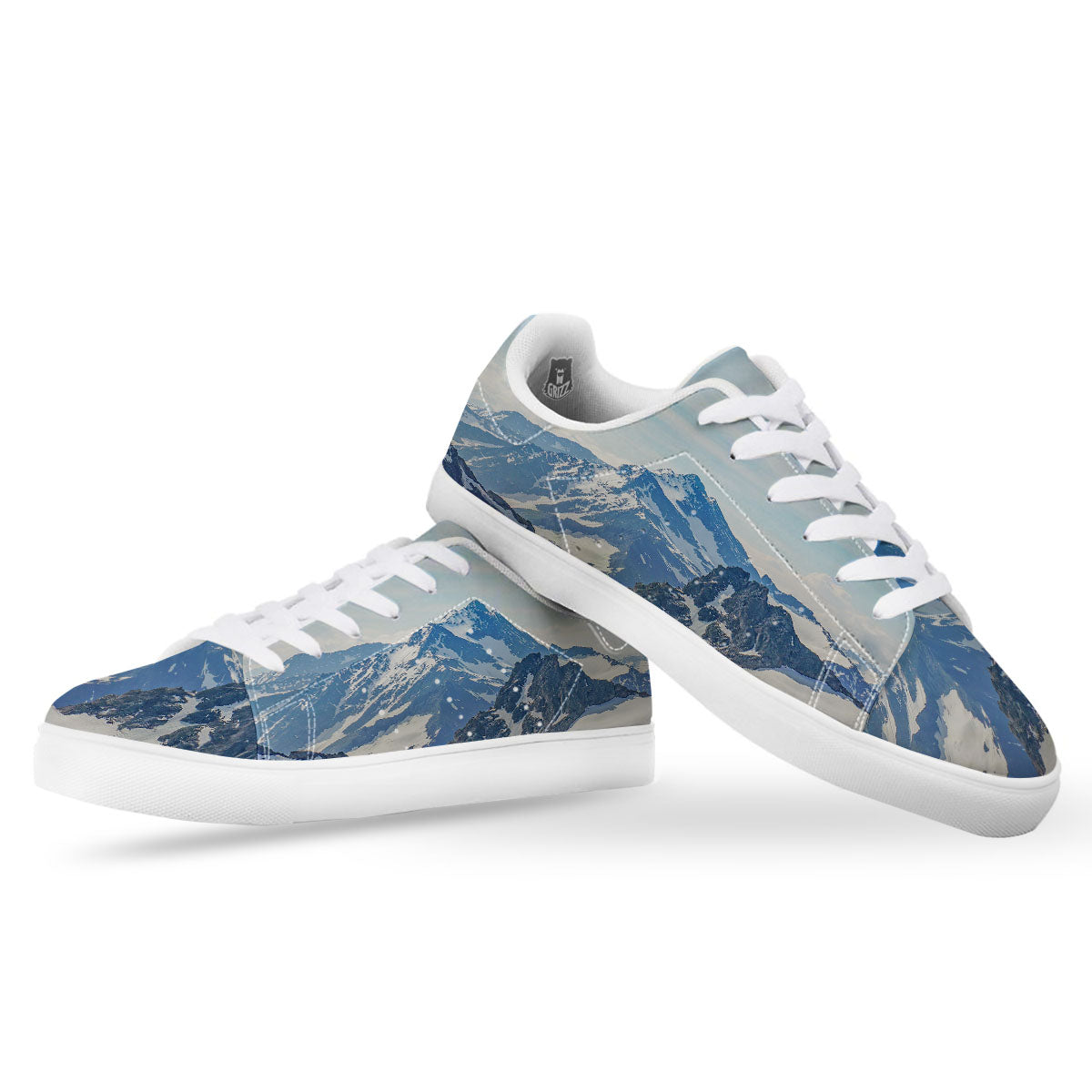 Mountain Alps Print White Low Top Sneakers-grizzshop