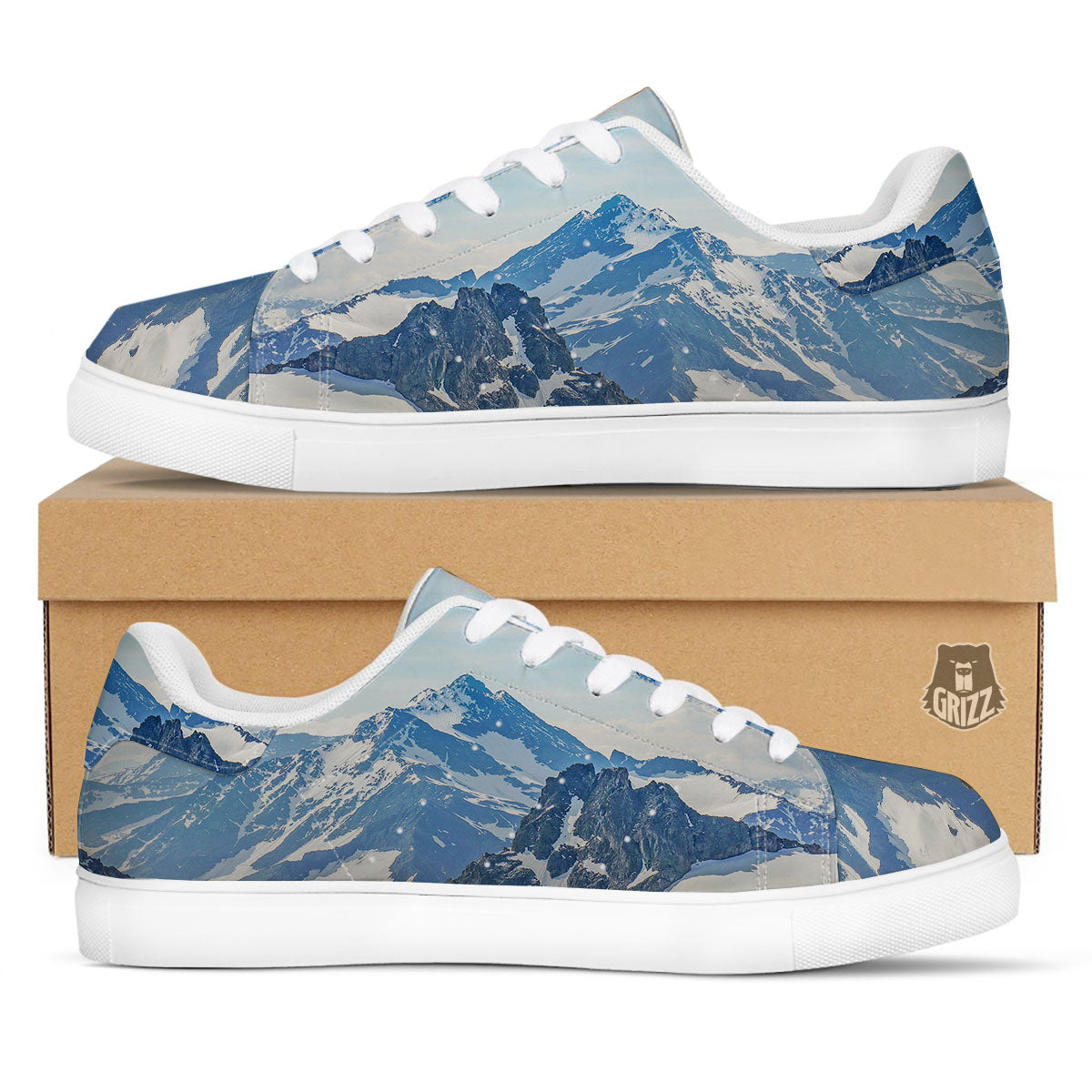 Mountain Alps Print White Low Top Sneakers-grizzshop