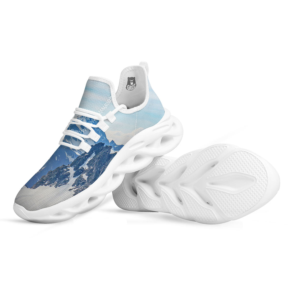 Mountain Alps Print White Running Shoes-grizzshop