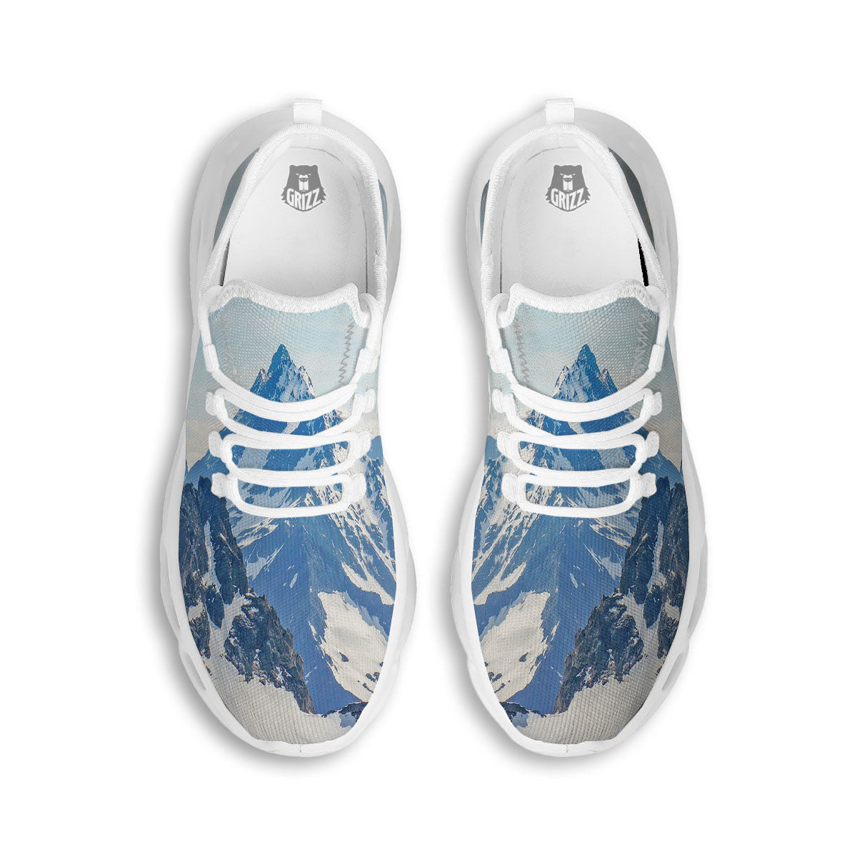 Mountain Alps Print White Running Shoes-grizzshop