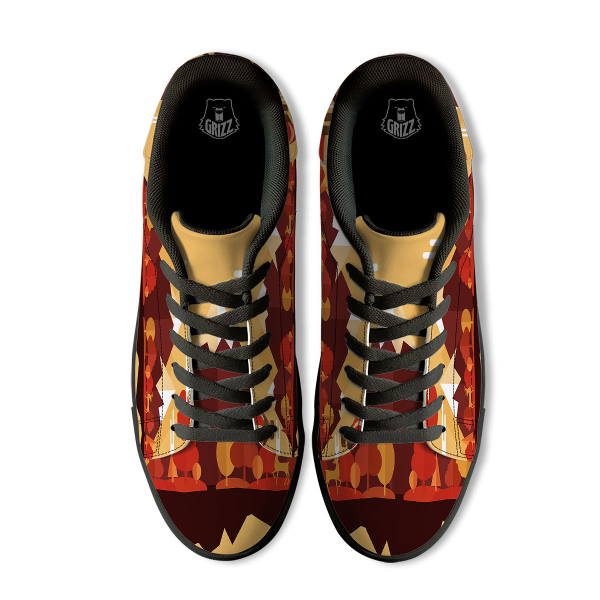 Mountain Autumn Print Black Low Top Sneakers-grizzshop