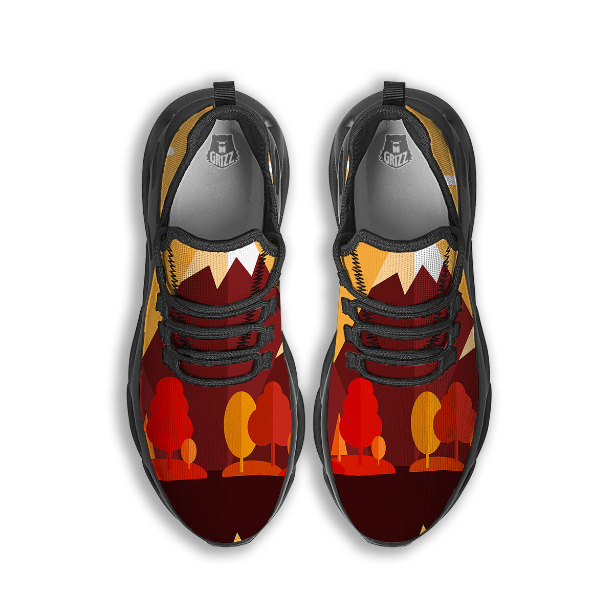 Mountain Autumn Print Black Running Shoes-grizzshop