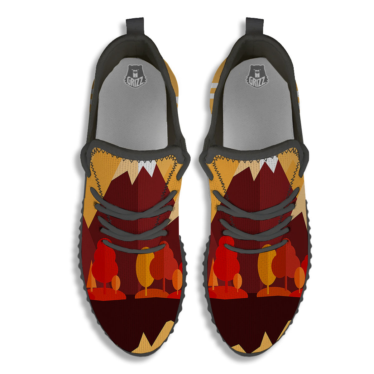 Mountain Autumn Print Black Walking Shoes-grizzshop