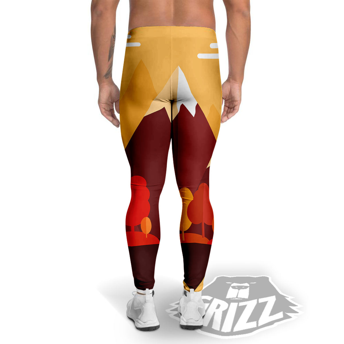 Mountain Autumn Print Men's Leggings-grizzshop