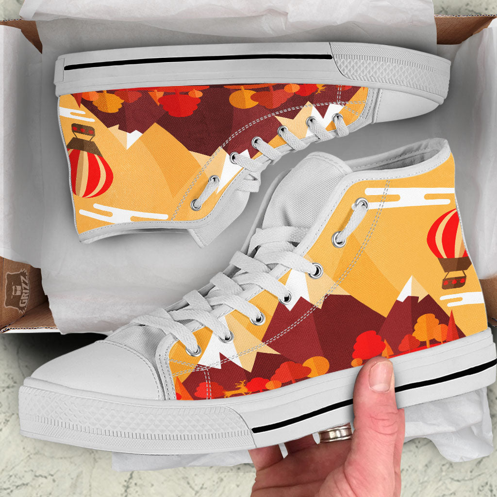Mountain Autumn Print White High Top Shoes-grizzshop
