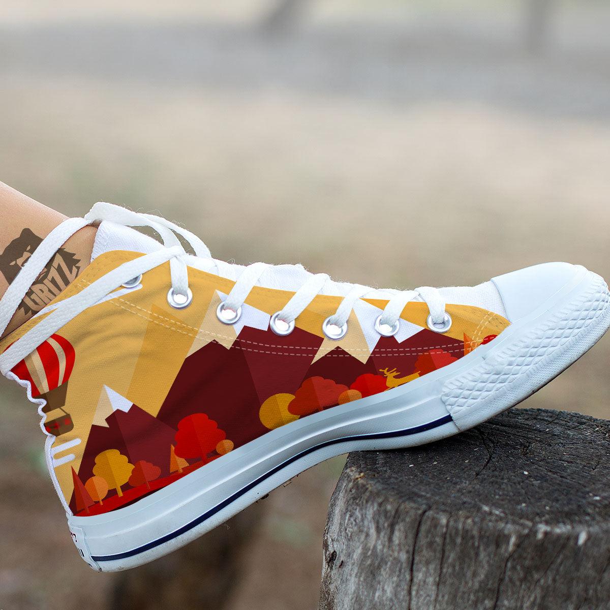 Mountain Autumn Print White High Top Shoes-grizzshop