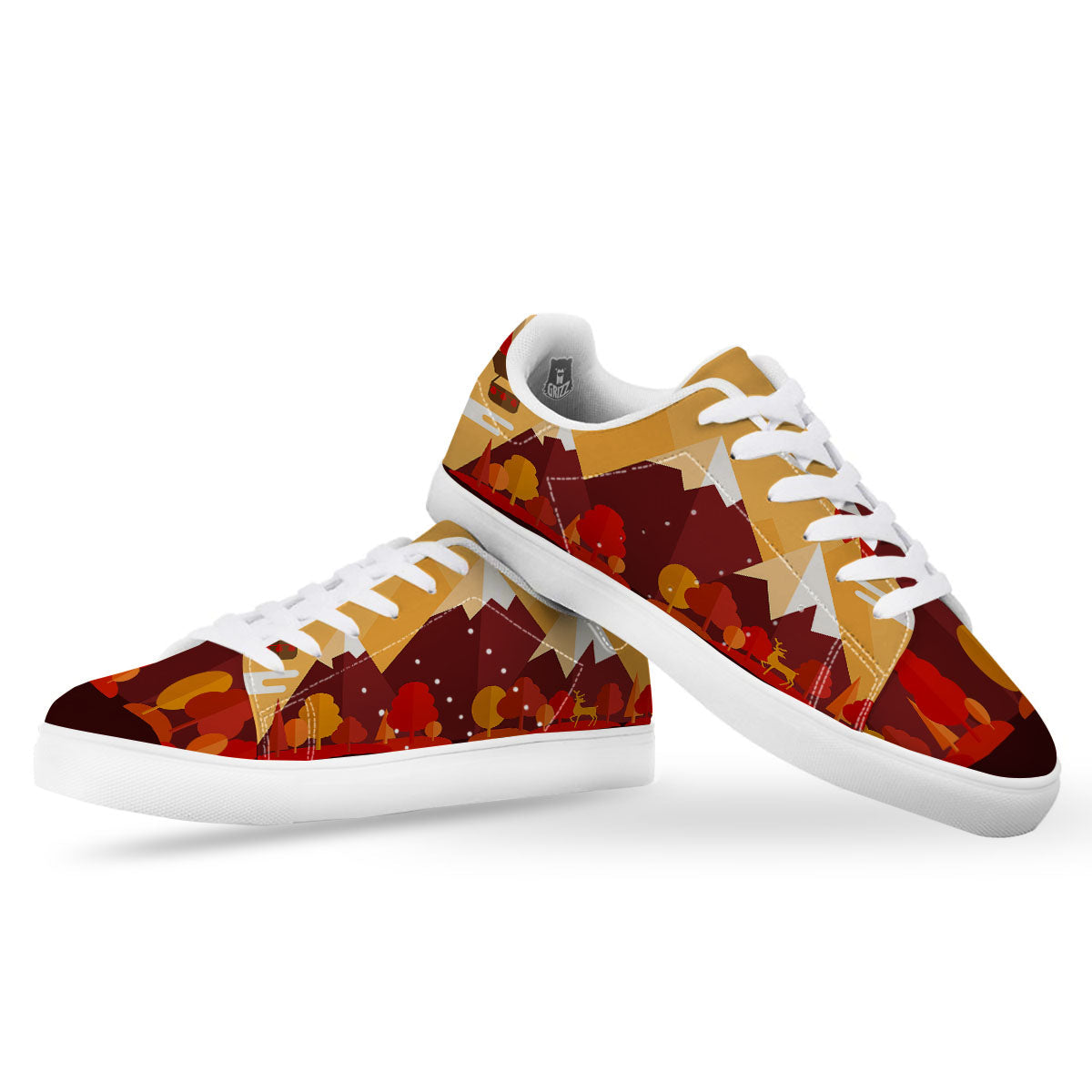 Mountain Autumn Print White Low Top Sneakers-grizzshop
