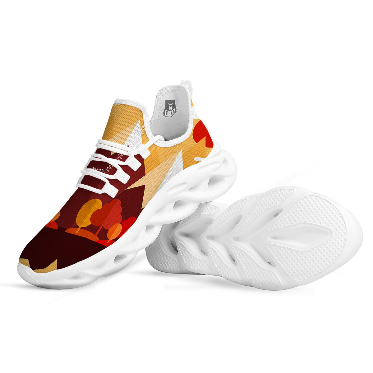 Mountain Autumn Print White Running Shoes-grizzshop